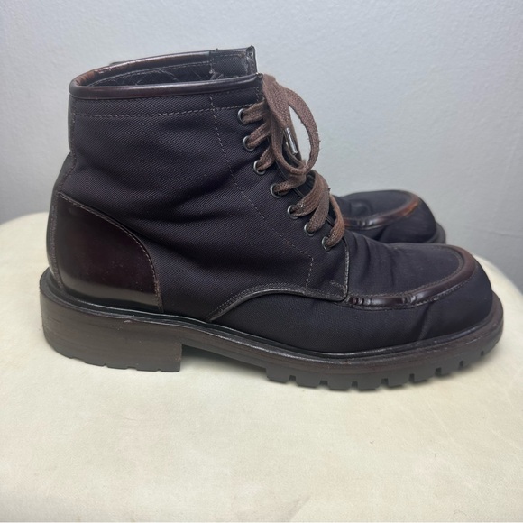 Gucci Vintage Sz 9 1/2D Chukka High Cut Brown Leather& Canvas Lug Sole Boots - Picture 2 of 13